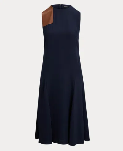 Ralph Lauren Women's Faux-leather-trim Georgette Dress In Blue