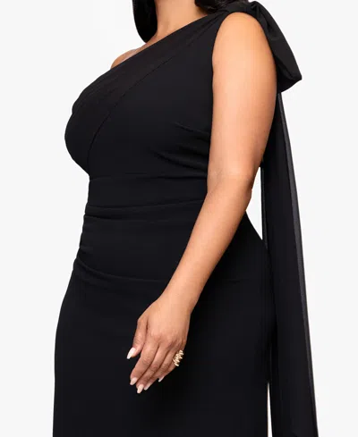 Xscape Plus-size One-shoulder Sash Gown In Black