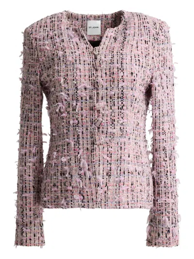 St John Paper Eyelash Button Tweed Jacket In Multi