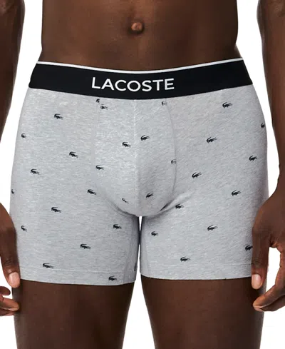 Lacoste Men's 3-pack Regular-fit Stretch Mini-croc Boxer Briefs In Multi