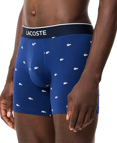 Lacoste Men's 3-pack Regular-fit Stretch Mini-croc Boxer Briefs In Multi