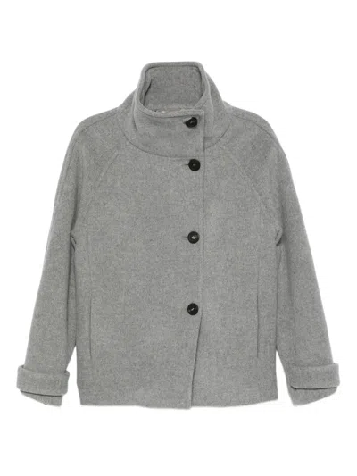 Peserico High-neck Buttoned Jacket In Gray