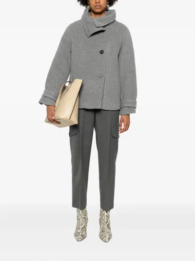 Peserico High-neck Buttoned Jacket In Gray
