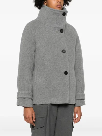 Peserico High-neck Buttoned Jacket In Gray