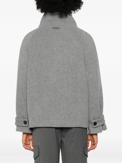 Peserico High-neck Buttoned Jacket In Gray