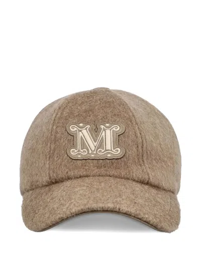 Max Mara Logo-plaque Cashmere Cap In Brown