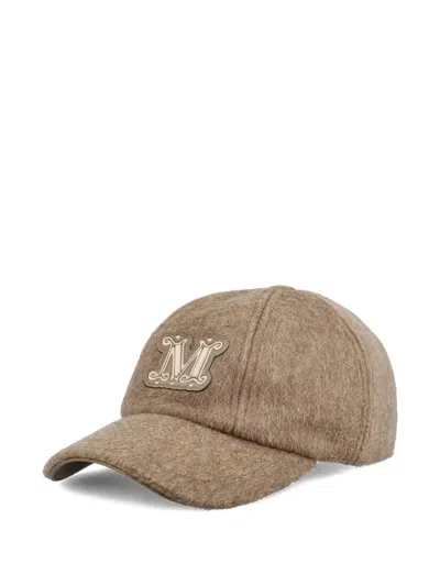 Max Mara Logo-plaque Cashmere Cap In Brown