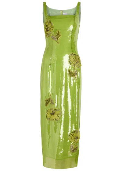 Huishan Zhang Womens Lime Marilyn Sequin Woven Midi Dress In Green