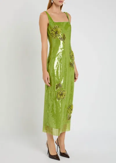 Huishan Zhang Womens Lime Marilyn Sequin Woven Midi Dress In Green