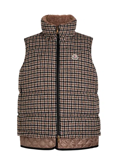 Moncler Touvet Check Down Puffer Vest In Brown