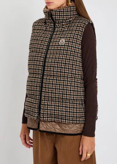 Moncler Touvet Check Down Puffer Vest In Brown