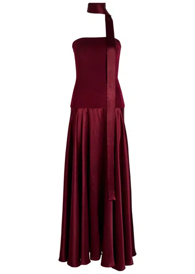 Esse Studios Illi Scarf-effect Silk And Stretch-knit Maxi Dress In Burgundy
