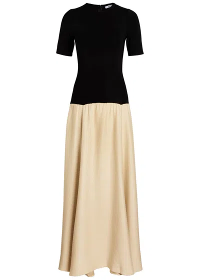 Esse Studios Tee Duo Two-tone Slub Woven And Stretch-knit Maxi Dress In Black