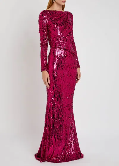 Talbot Runhof Draped Sequin-embellished Gown In Pink
