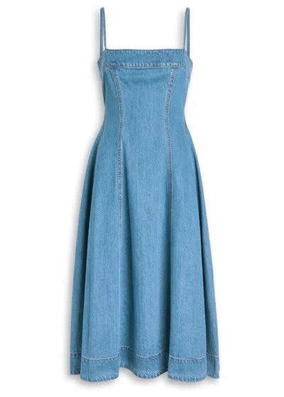 Paige Womens Serenade Pippa Square-neck Cotton-blend Denim Midi Dress In Blue