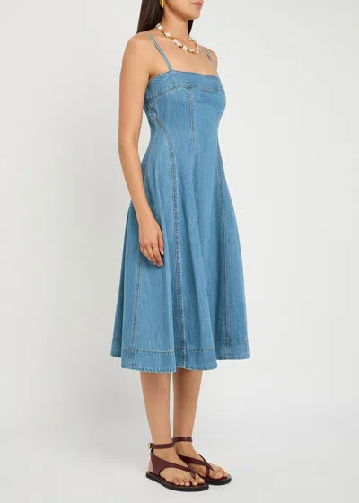 Paige Womens Serenade Pippa Square-neck Cotton-blend Denim Midi Dress In Blue