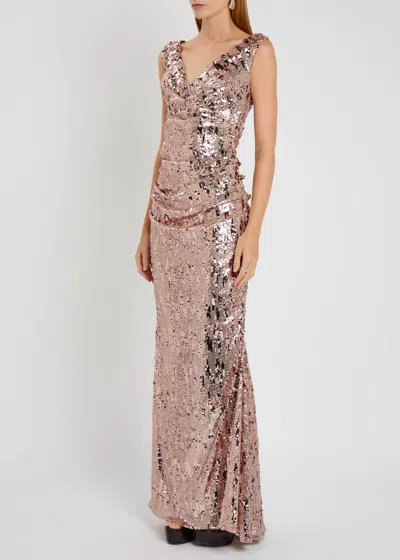 Talbot Runhof Draped Sequin-embellished Gown In Pink