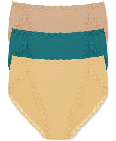 Natori Bliss French Cut 3-pack Briefs Golden/dragonfly/café In Multi