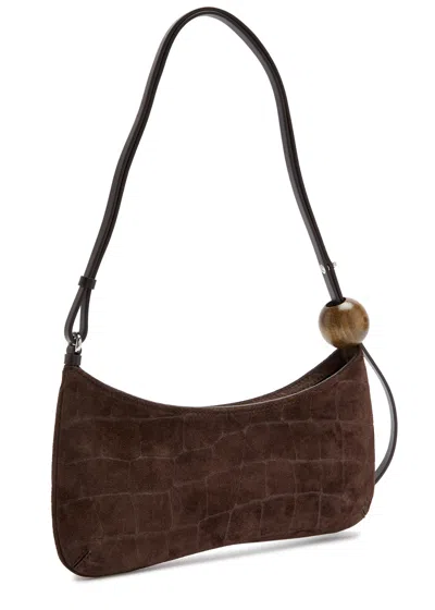Jacquemus Crocodile-effect Suede Handbag With Adjustable Leather Strap In Brown