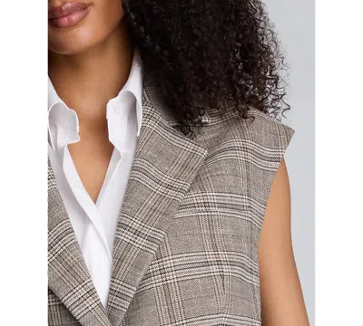 Kenneth Cole Women's Longline Glen Plaid One-button Vest In Gray
