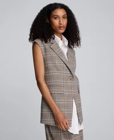 Kenneth Cole Women's Longline Glen Plaid One-button Vest In Gray