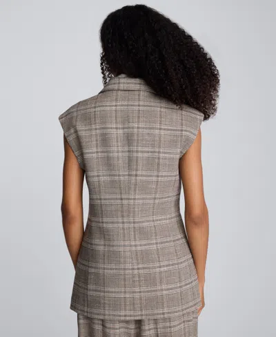 Kenneth Cole Women's Longline Glen Plaid One-button Vest In Gray