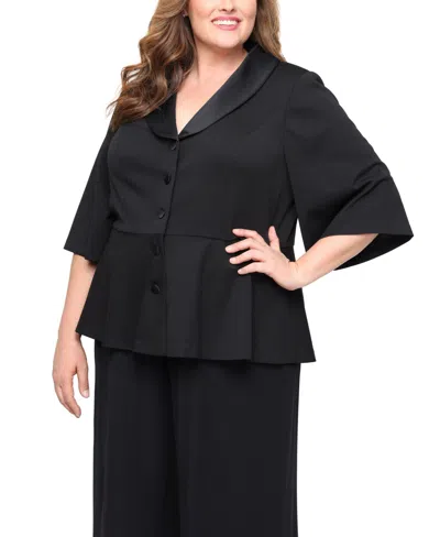 Alex Evenings Plus Size 3/4-sleeve Stretch Crepe Jacket Top In Black