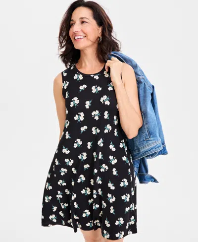 Style & Co Women's Printed Sleeveless Flip Flop Dress, Macy's Exclusive In Black
