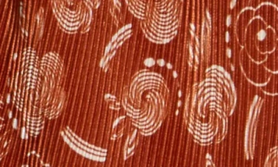 Chenault Long Sleeve Ruffle Neck Print Bodre Top In Brown