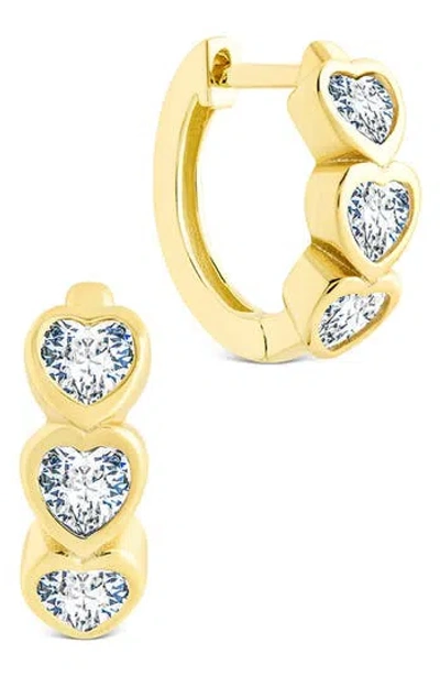 Sterling Forever Jorlyn Cubic Zirconia Heart Micro Huggie Hoop Earrings In Gold