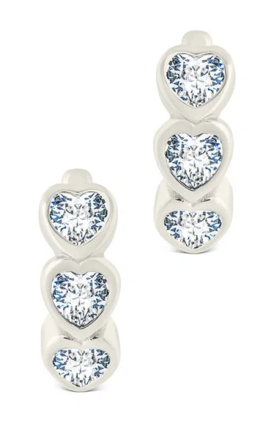 Sterling Forever Jorlyn Cubic Zirconia Heart Micro Huggie Hoop Earrings In Silver