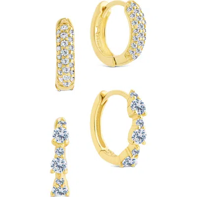 Sterling Forever Lioren Set Of 2 Assorted Cubic Zirconia Micro Huggie Hoop Earrings In Gold