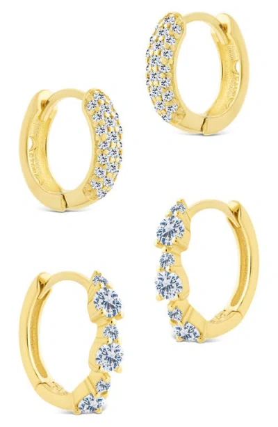Sterling Forever Lioren Set Of 2 Assorted Cubic Zirconia Micro Huggie Hoop Earrings In Gold