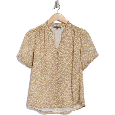 Adrianna Papell Bubble Sleeve Covered Button-up Top In Multi