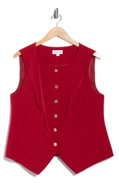 Gemma + Jane Hammered Button-up Vest In Red