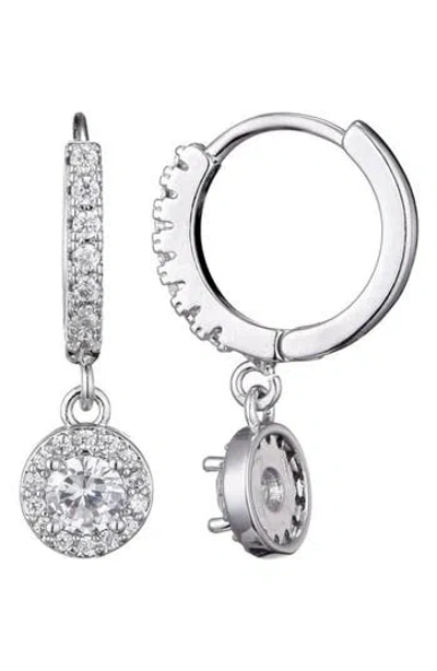 Adornia Cubic Zirconia Halo Drop Huggie Hoop Earrings In Metallic