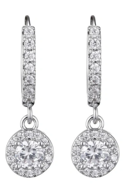 Adornia Cubic Zirconia Halo Drop Huggie Hoop Earrings In Metallic