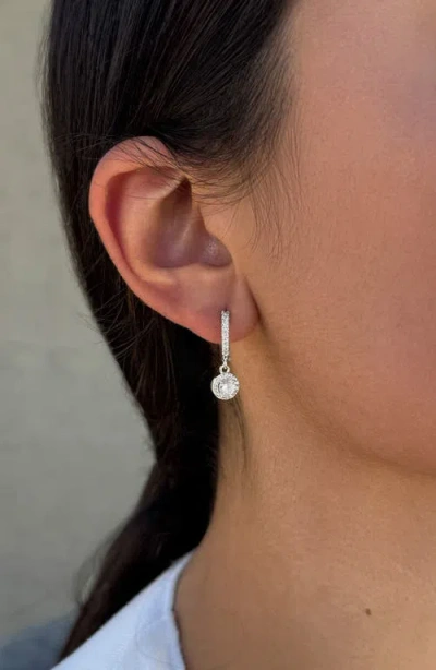 Adornia Cubic Zirconia Halo Drop Huggie Hoop Earrings In Metallic