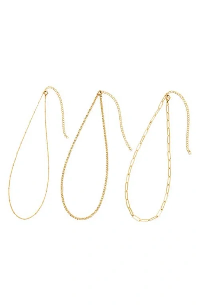 Adornia Tarnish Resistant Set Of 3 Assorted Chain Necklaces In Gold