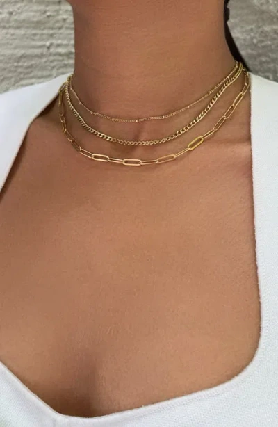 Adornia Tarnish Resistant Set Of 3 Assorted Chain Necklaces In Gold