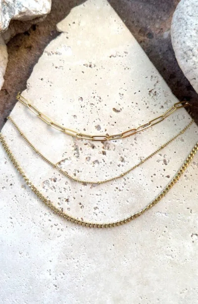 Adornia Tarnish Resistant Set Of 3 Assorted Chain Necklaces In Gold