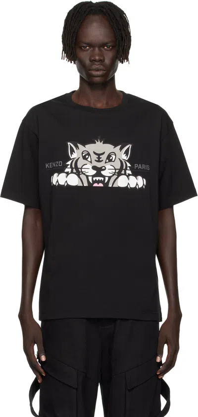 Kenzo Graphic Print Crew Neck Cotton T-shirt In Black