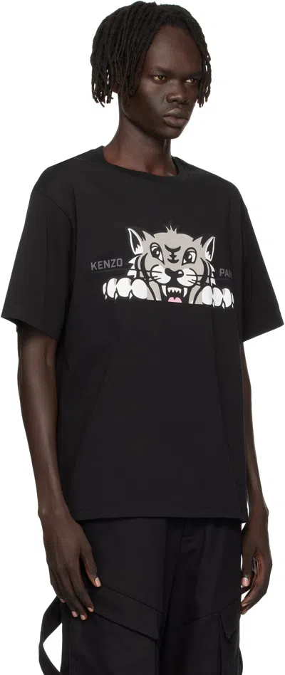 Kenzo Graphic Print Crew Neck Cotton T-shirt In Black
