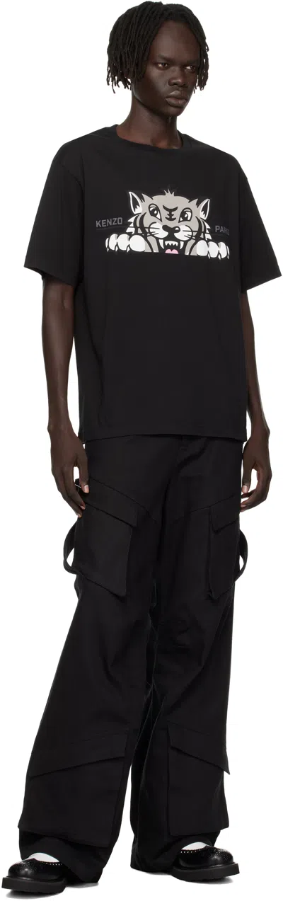 Kenzo Graphic Print Crew Neck Cotton T-shirt In Black