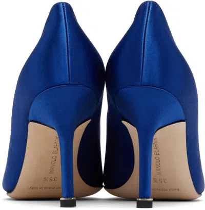 Manolo Blahnik Satin Hangisi 105 Pumps With Jewel Embellishment In Blue