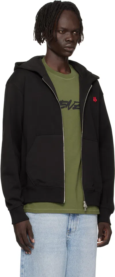 Kenzo Black  Paris 'boke Flower' Embroidered Zipped Hoodie In Black