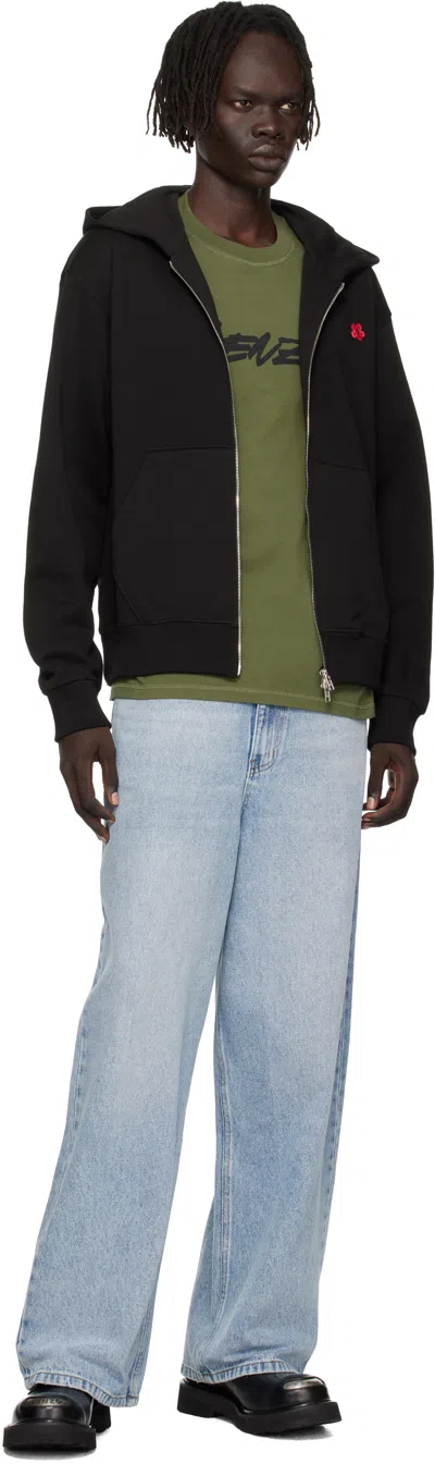 Kenzo Black  Paris 'boke Flower' Embroidered Zipped Hoodie In Black