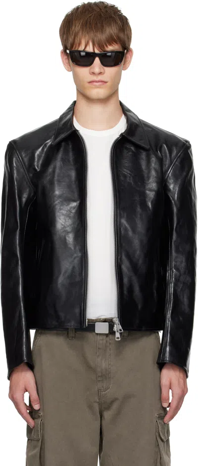 Our Legacy Leather Jacket With Zipper In Black