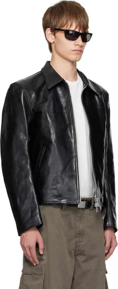 Our Legacy Leather Jacket With Zipper In Black