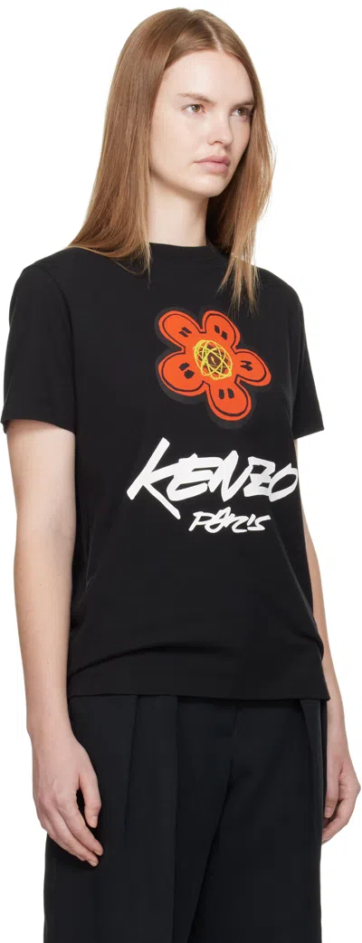 Kenzo Futura Graphic Print Boke Flower T-shirt In Black